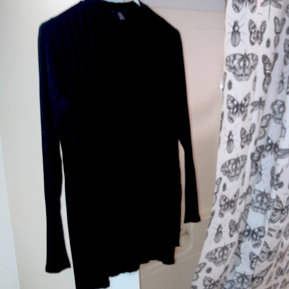 Eileen Fisher Women's Black Ribbed Long-Sleeve Top  XXS Mock , long sleeves